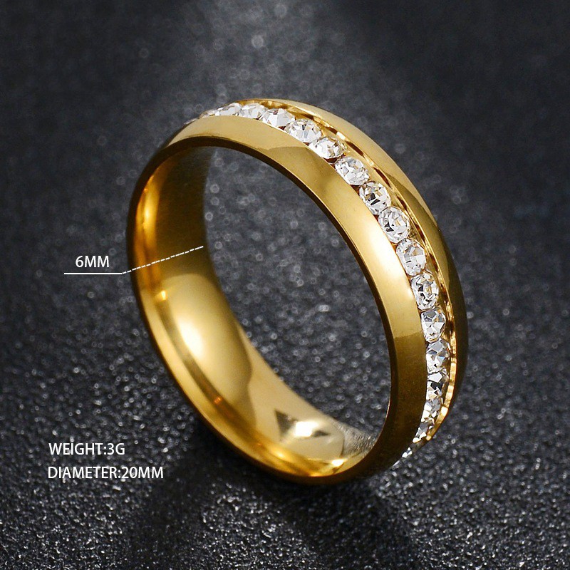 Titanium Silvery and Golden Ring For Couples Inlaid Cubic Zirconia ...