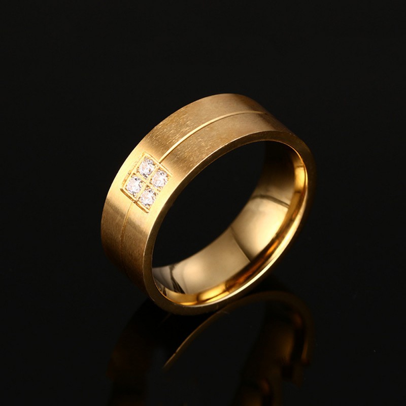 Stainless Steel Golden Ring For Couples Gold-plating Inlaid Cubic ...