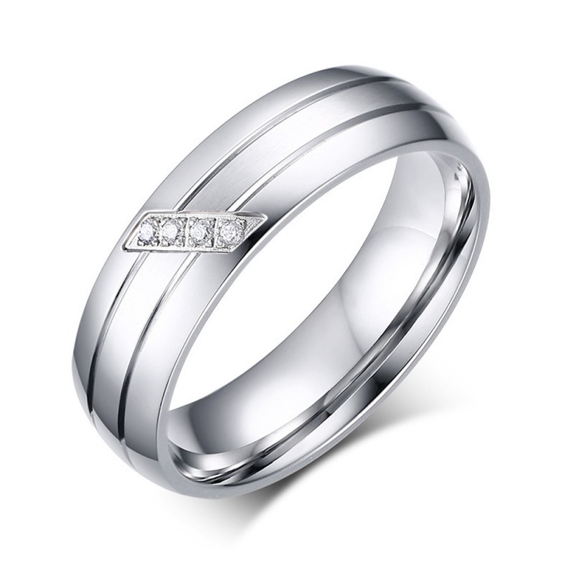 Titanium Silvery Ring For Couples Inlaid Cubic Zirconia Simple and ...