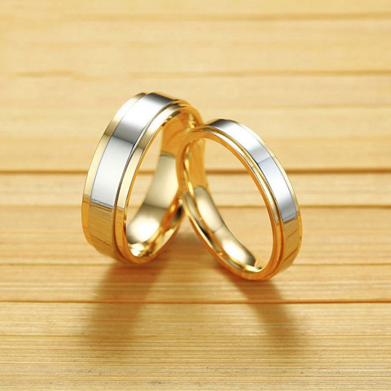 Stainless Steel Silvery and Golden Ring For Couples Simple and Vogue ...
