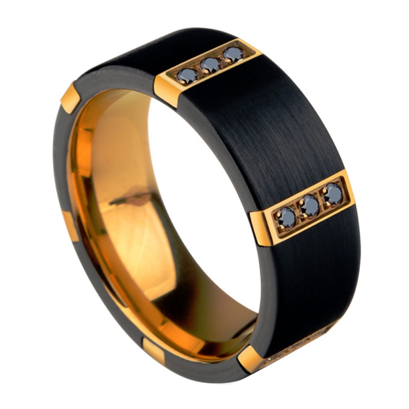 Tungsten Men's Ring Nobel and Vogue Style For Business Elite Black Zirconia