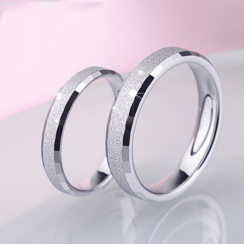 Tungsten Couple Silvery Ring Dull Polish Craft Inner Arc and Cutting ...
