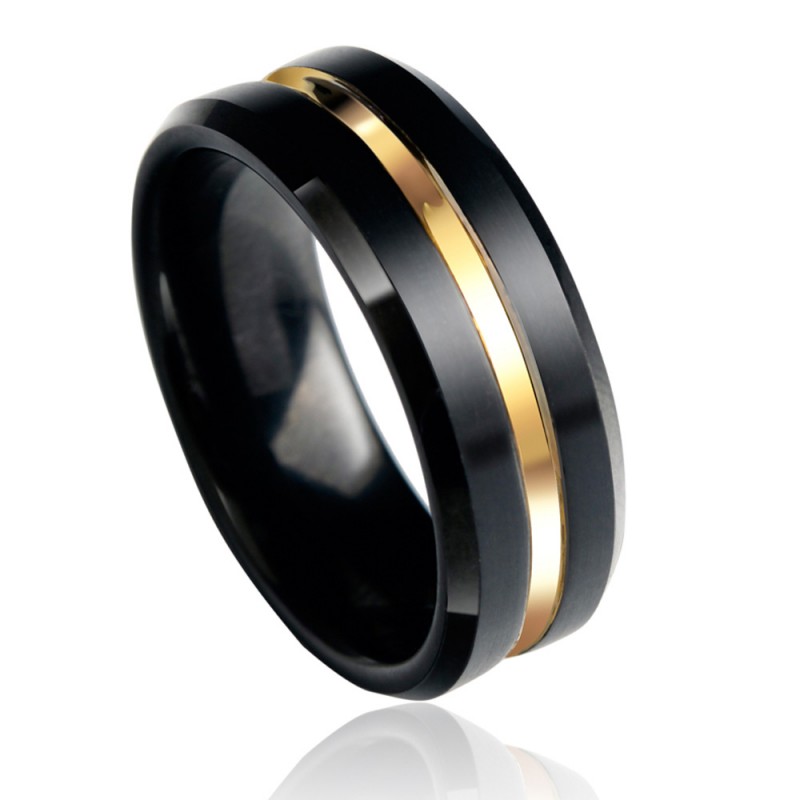 Tungsten Men's Black Ring Electroplating Gold Vogue and Magnificent ...