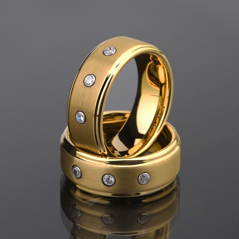 Tungsten Men's Golden Ring Inlaid High Quality Cubic Zirconia Luxury ...