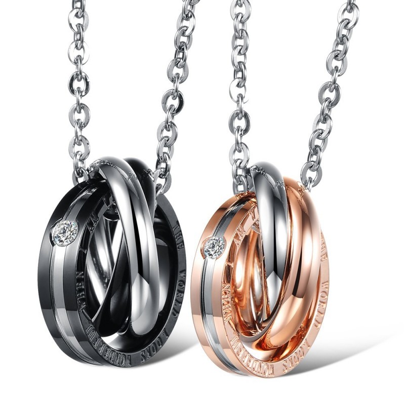 Blacl & Rose Gold 3A Zircon Titanium steel Couples Necklace Valentine'S ...
