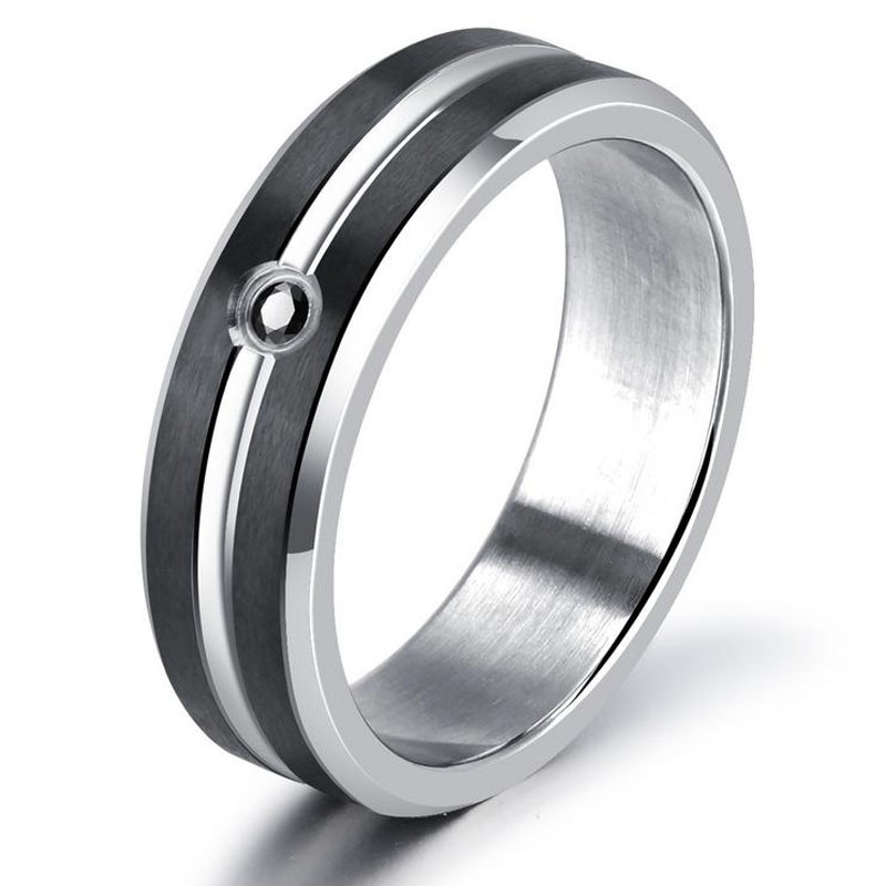 Titanium Black Ring For Men Simple and Cool Inlaid Cubic Zirconia ...