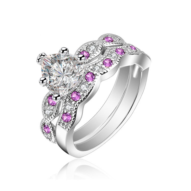 S925 Sterling Silver Heart Cut White And Pink Cubic Ziroconia Rings ...