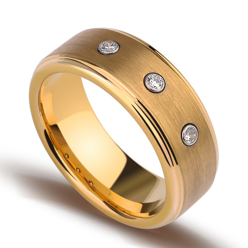 Tungsten Men's Golden Ring Inlaid High Quality Cubic Zirconia Luxury ...