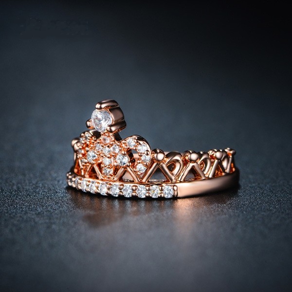 Black And White New Rose Gold Cz Crown Ring - Urcoco.com