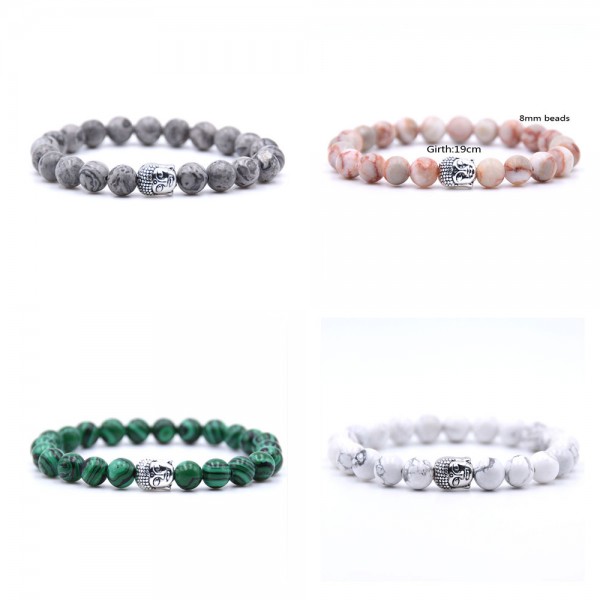 Classic Marble Stone With Silver Buddha Bracelet