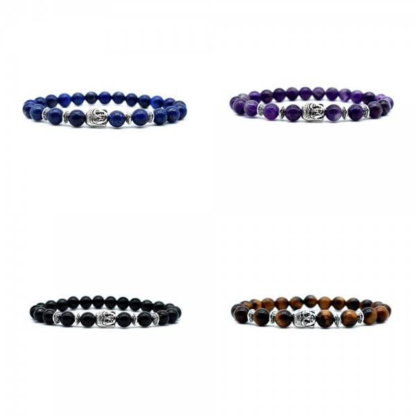 8mm Beads With Silver Buddha Bracelet