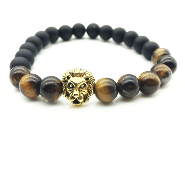 Black Matte With Brown Beads Lion Bracelet
