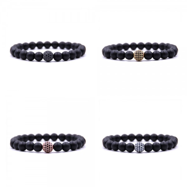 8mm Black Matte Elastic Beads Bracelet