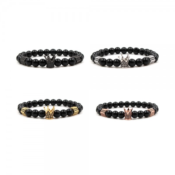 Black Frosted Stone Bright Crown-Shaped Elastic Bracelet