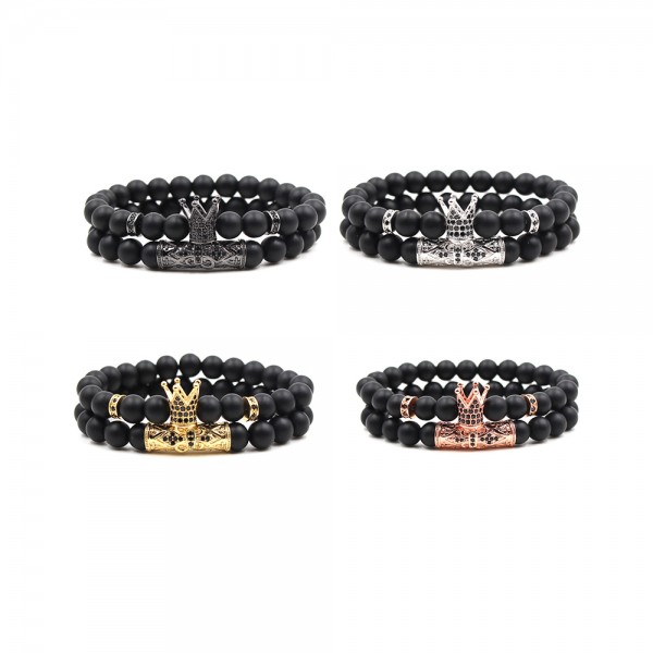 Black Frosted Stone Zircon Crown-Shaped Elastic Bracelets
