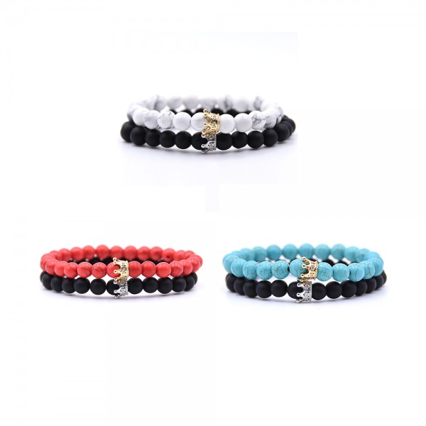 Turquoise Crown-Shaped Elastic Two Bracelets