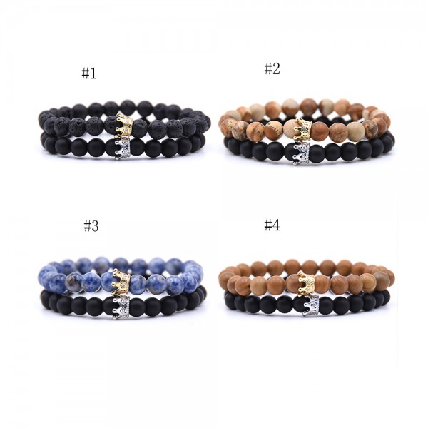 Volcanic Rocks Frosted Stone Crowm-Shaped Elastic Two Bracelets