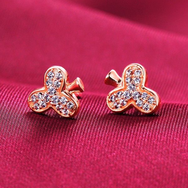 Plum Blossom Shape Rose Gold Color ESCVD Diamonds Fashionable Women Earrings