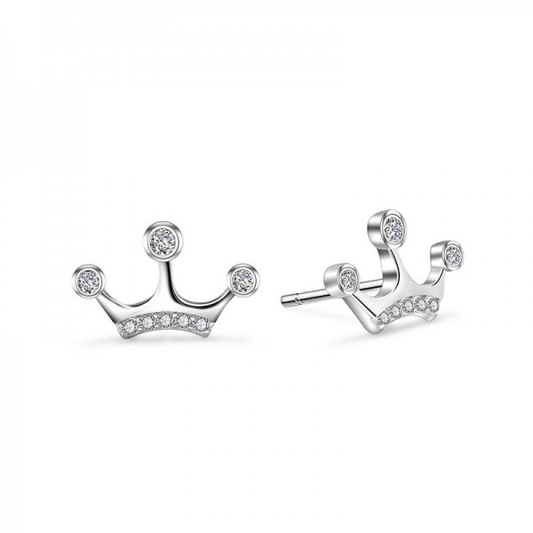 High-Grade S925 Sterling Silver Personality Crown Cubic Zirconia Earrings 