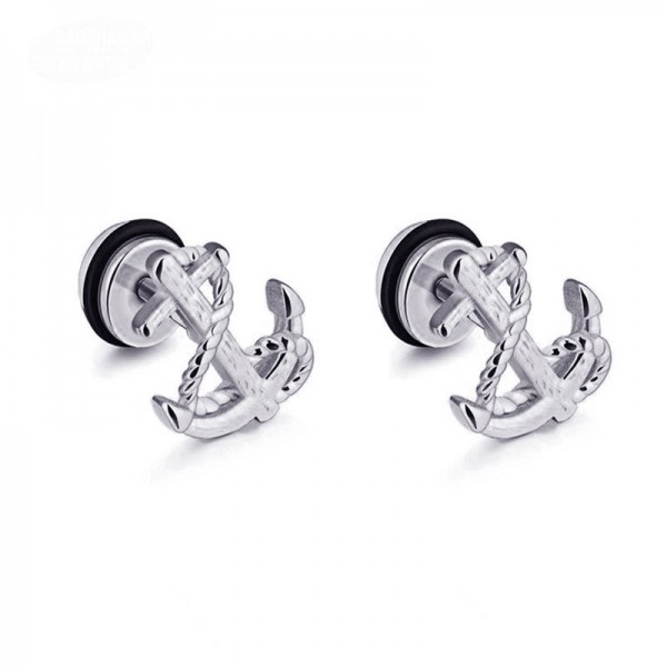 Simple Anchor And Dumbbell Titanium Stud Earrings