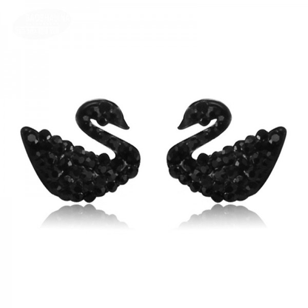 Anti Allergic S925 Sterling Silver Fashion Black Swan Earrings