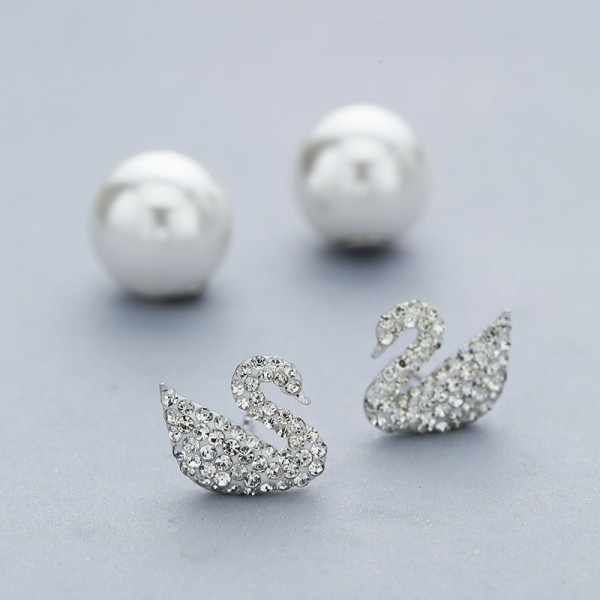 S925 Sterling Silver Fashion Pearl Swan Female Earrings