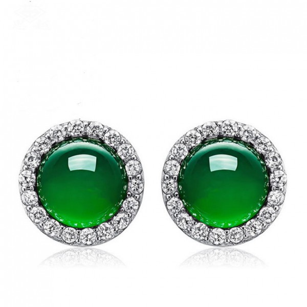 Hot Selling S925 Sterling Silver Green Agate Elegant Earrings