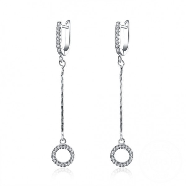 Fashion S925 Sterling Silver Long Tassel Geometric Circular Earrings