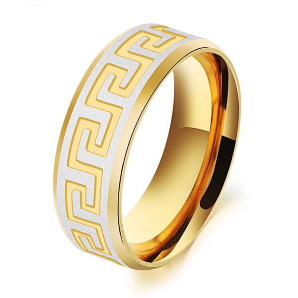 Titanium Golden Ring For Men the Great Wall Pattern Elegant and Exquisite