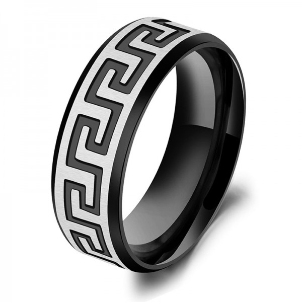 Titanium Black Ring For Men the Great Wall Pattern Elegant and Exquisite
