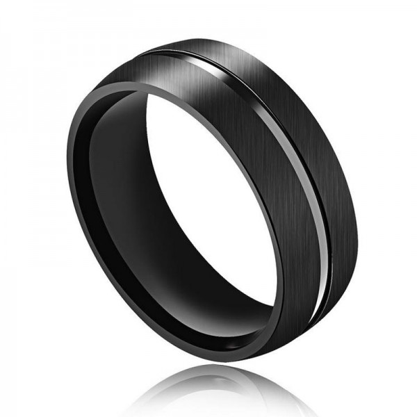Titanium Black Ring For Men Simple and Cool Brushed and Fluted Craft