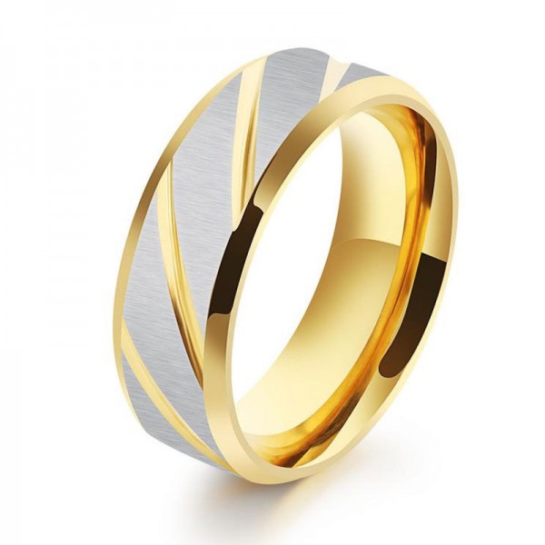 Titanium Golden and Blue Ring For Men Simple and Fashion Fluted Craft