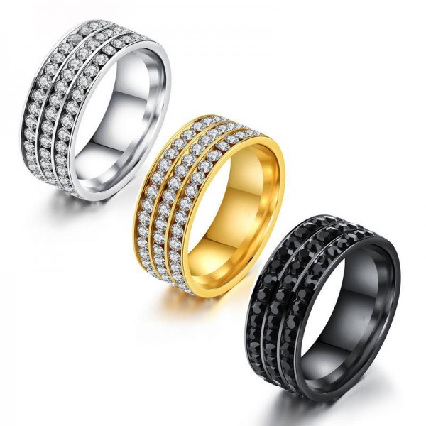 Titnaium Silvery Black and Golden Ring For Men Inlaid Cubic Zirconia Luxury and Liberality Polish Craft