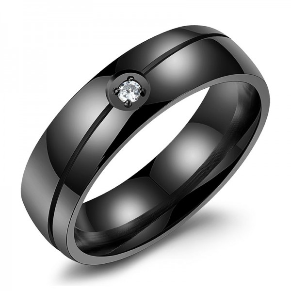 Titanium Silvery Golden and Black Ring For Men Inlaid Cubic Zirconia Liberality and Fashion Fluted Craft