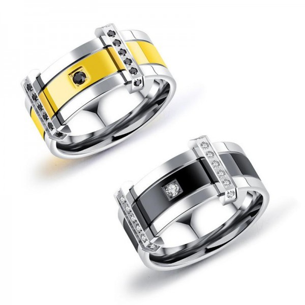 Titanium Black and Golden Ring For Men Inlaid Cubic Zircoina Liberality and Fashion Style