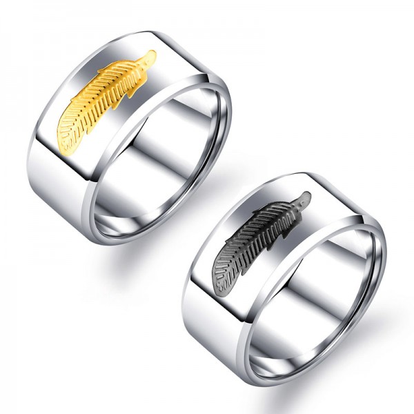 Titnaium Silvery Ring For Men Feather Pattern Fashion and Elegant Smooth Design Comfortable to Wear