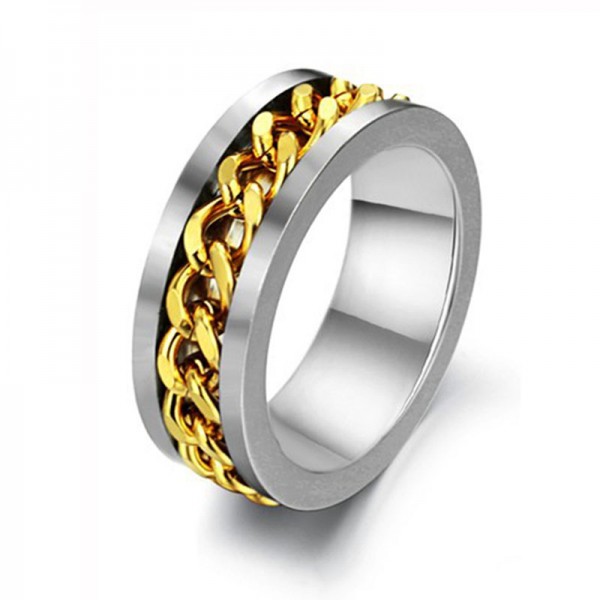Titanium Silvery Ring For Men Chain Design Cool and Fashion Electroplating Gold