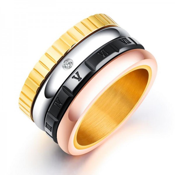 Titanium Ring For Men Plating Black Rose Gold and Silver Luxury and Liberality Rotatable Design Rome Numerals Pattern