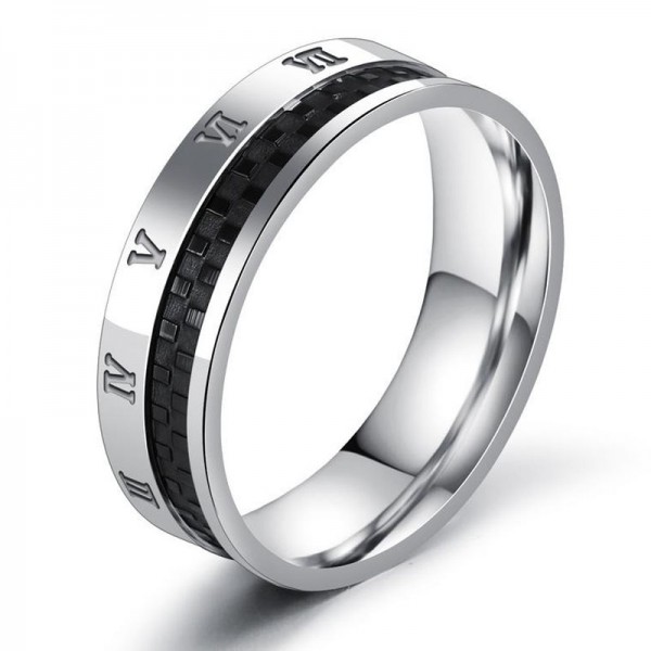 Titanium Silvery Ring For Men Decent and Cool Rome Numerals Pattern Gear Design