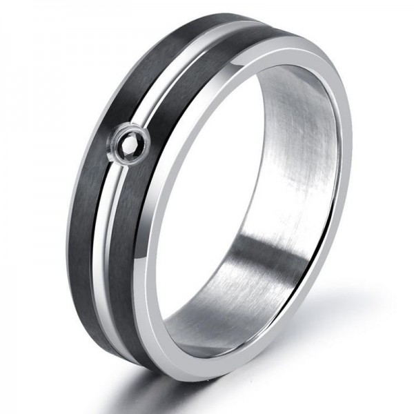 Titanium Black Ring For Men Simple and Cool Inlaid Cubic Zirconia Fluted and Polish Craft