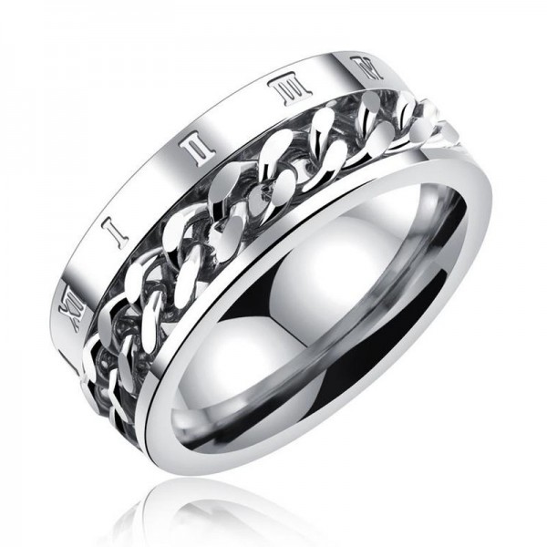 Titanium Silvery Black and Gold Ring For Men Chain Design Rome Numerals Pattern Fashion and Unique