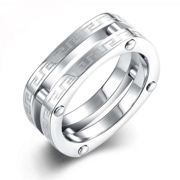 Stainless Steel Silvery Ring For Men Mental Style the Great Wall Pattern Polish Craft