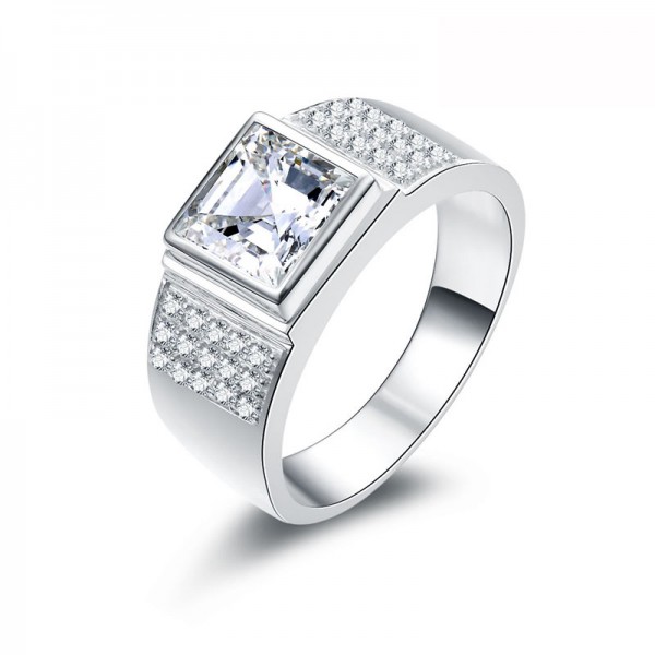 925 Sterling Silver Ring For Men Inlaid Cubic Zirconia Decent and Elegant