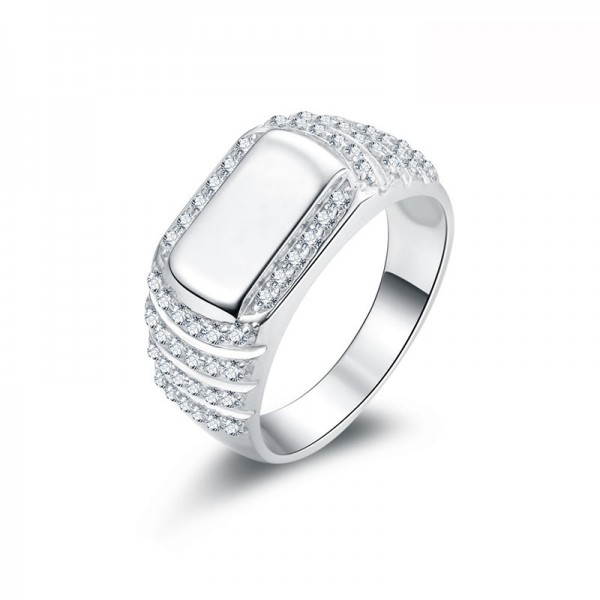925 Sterling Silver Ring For Men Inlaid Cubic Zirconia Simple and Fashion Smooth Design