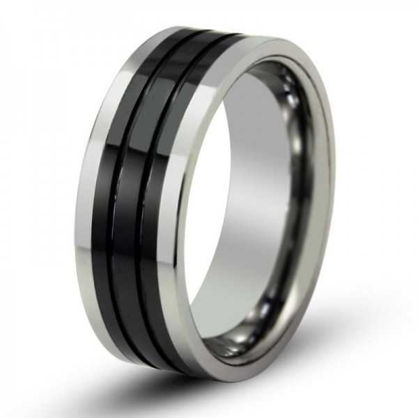 Tungsten Black Ring For Men Cool and Fashion Polish Inner Arc Fluted Craft