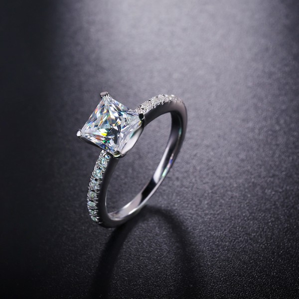 925 Sterling Silver Ring For Women Square Diamond Electroplating Platinum Simple and Fashion