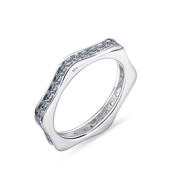 925 Sterling Silver Ring For Women Inlaid Cubic Zirconia Polygon Design Simple and Fashion