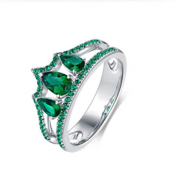 925 Sterling Silver Ring For Women Inlaid Emerald Crown Design Liberality and Elegant Polish Craft