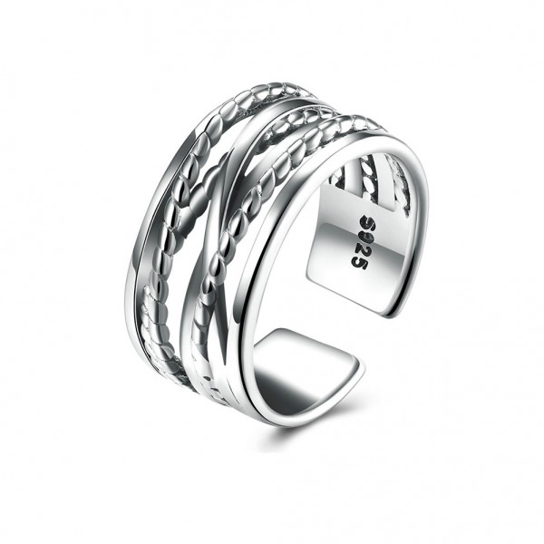 925 Sterling Silver Ring For Women Line Design Polish Craft Simple and Fashion Style