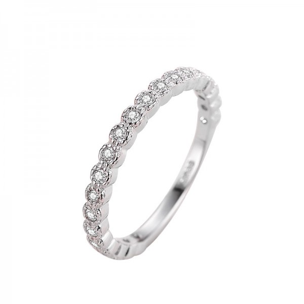 925 Sterling Silver Ring For Women Inlaid Cubic Zirconia Simple and Fashion Style Polish Inner Arc Design